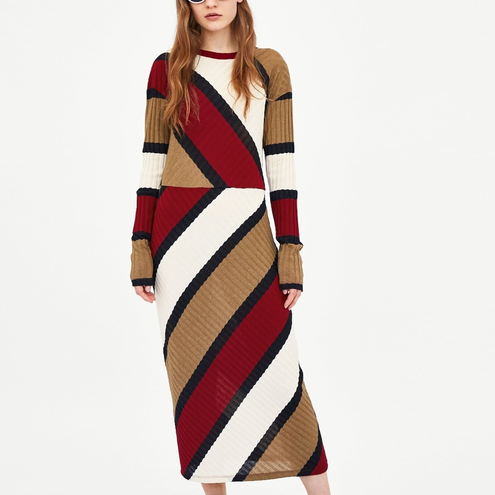 Zara Ribbed Sweater Dress With Slit